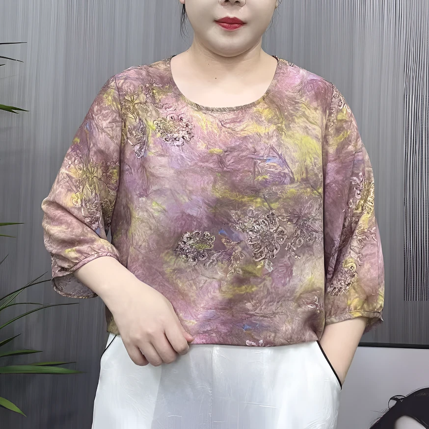 DM244圆领宽松薄款中老年女装妈妈装洋气时尚新中式衣服显瘦