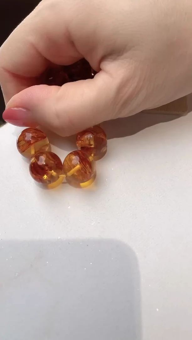 裸石琥珀未镶嵌环**塑15+花珀单珠4颗