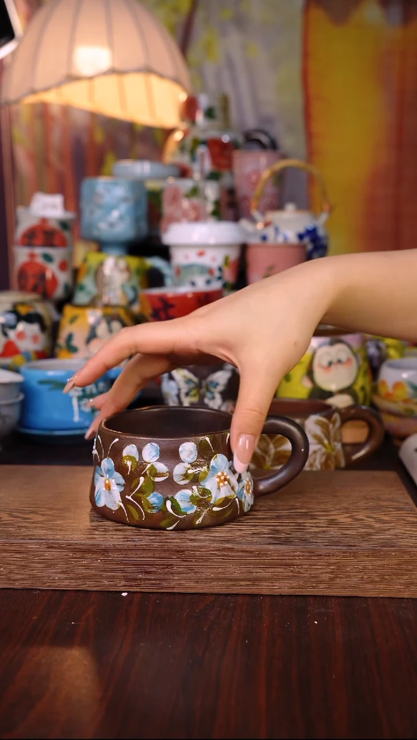 杯子陶泥垚手作 景德镇手工手绘陶瓷器物
