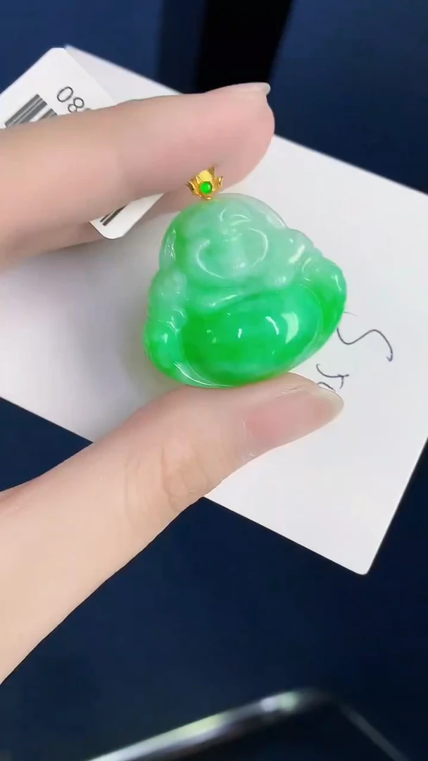 颈饰18K金镶嵌翡翠天然翡翠缅甸A货