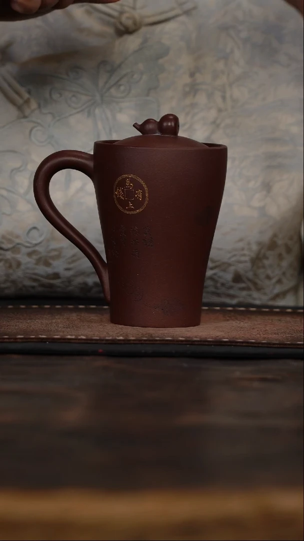 茶杯紫砂非遗茶器-马上有钱盖杯