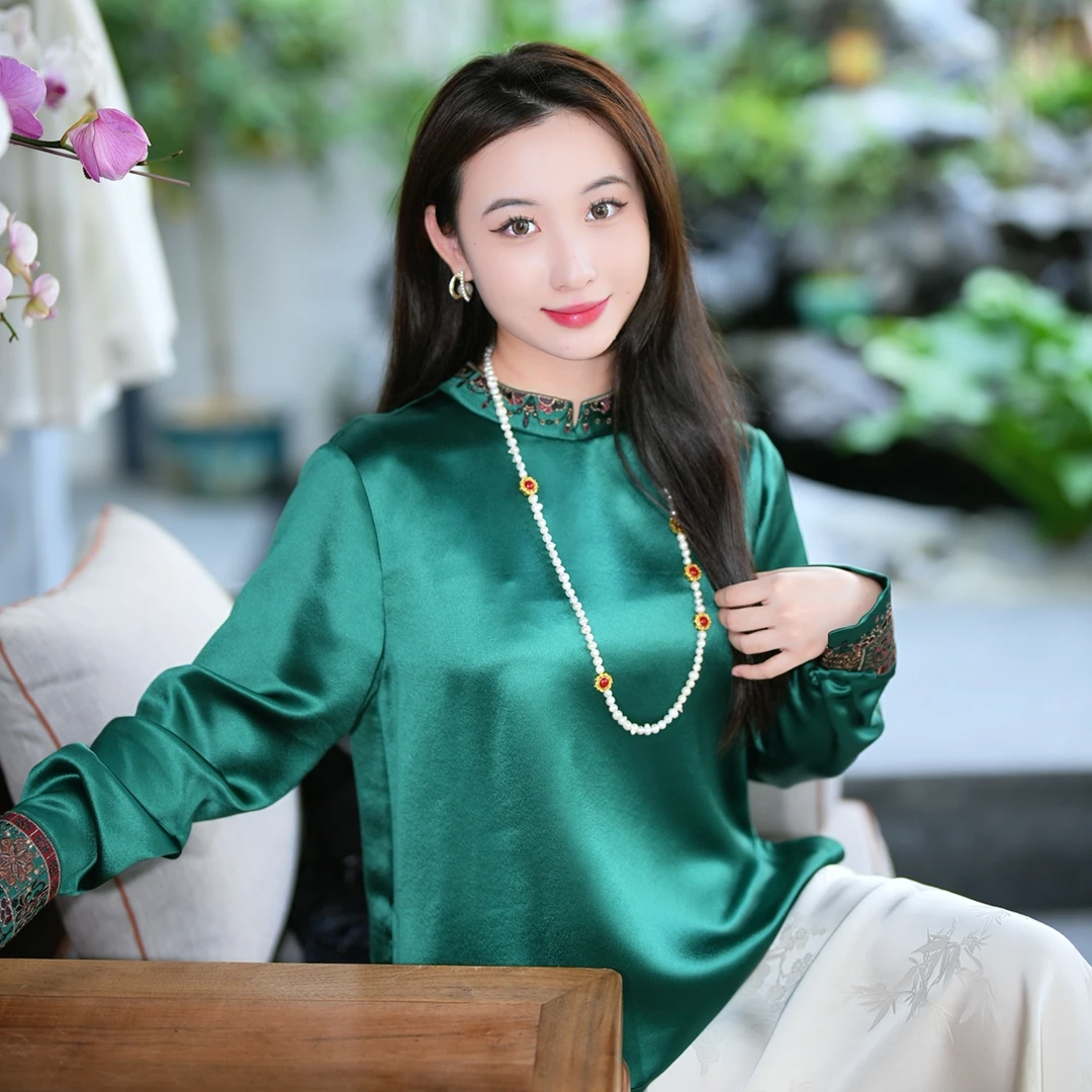 蓝大【澄怀】新中式国风醋酸上衣7332