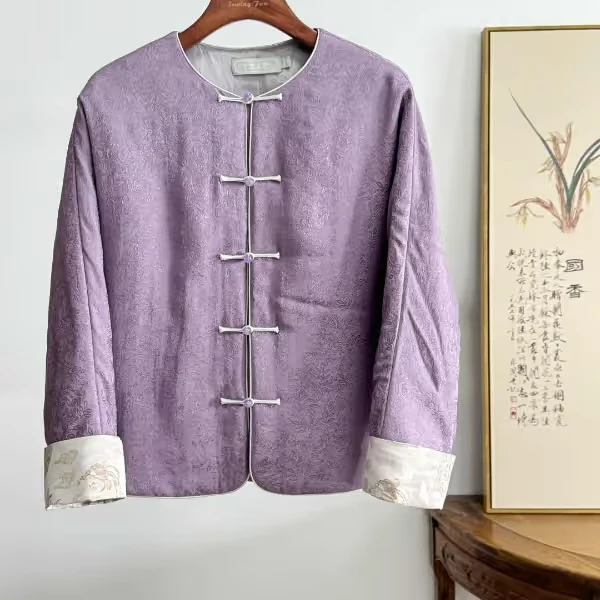 且听吴歌【烟晚】新中式国风复古日常百搭纯色短款宽松棉服