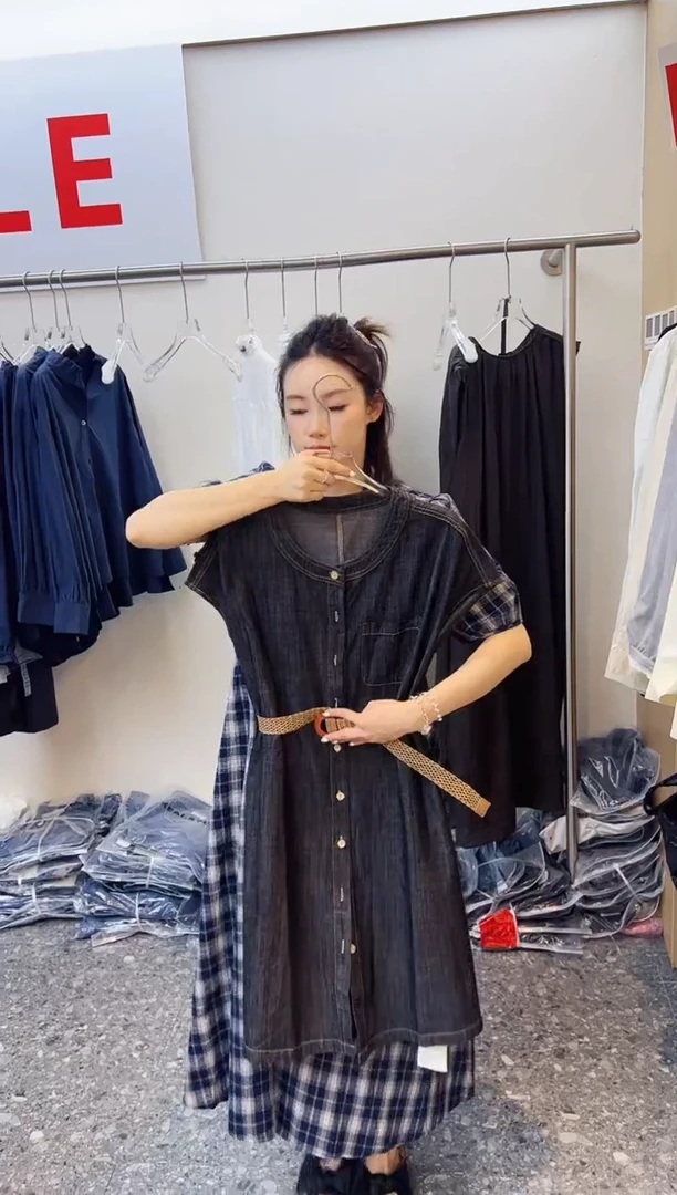 吊带张小张小龙专属牛仔连衣裙620