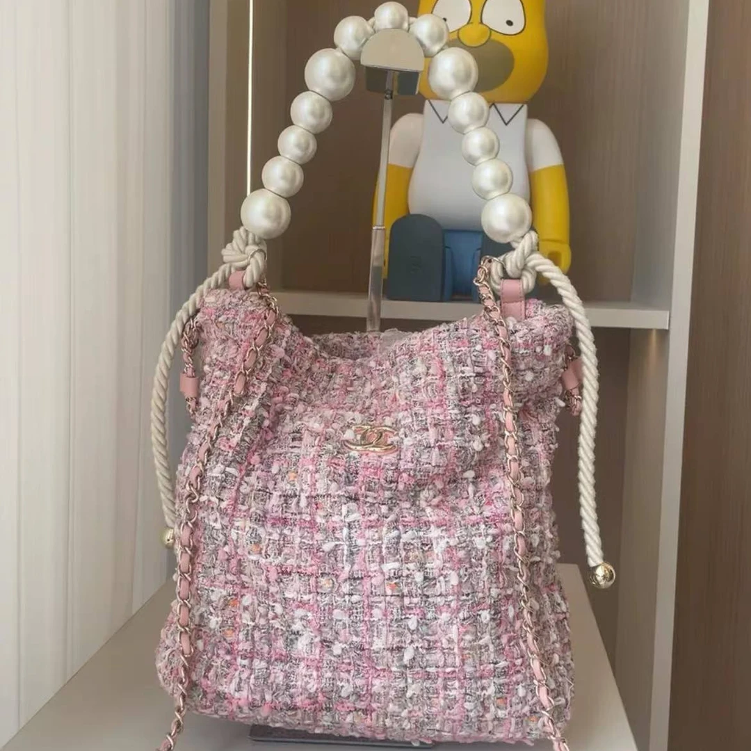 95新 Chanel/香奈儿 蓝总专场/粉色花呢 水桶托特包  27开