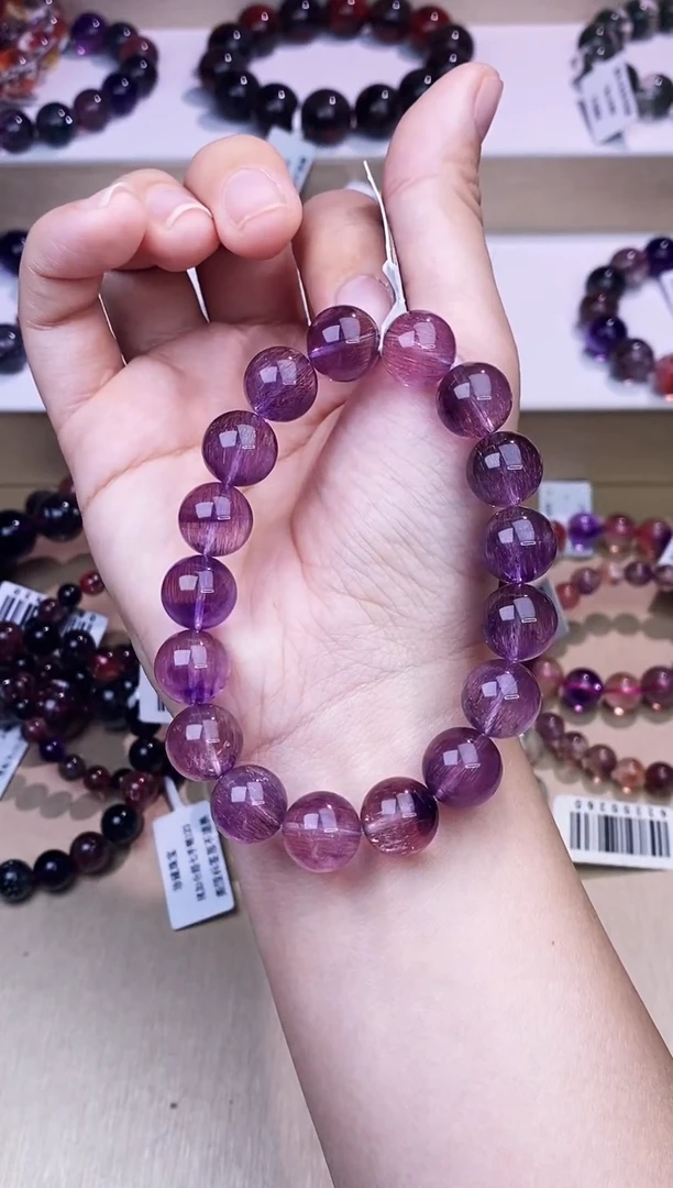 未镶嵌手链水晶粉紫超七单圈11m+