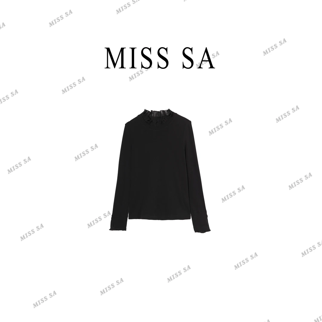 MISS SA 早秋新款气质显瘦时尚小立领蕾丝花边打底衫 25099353