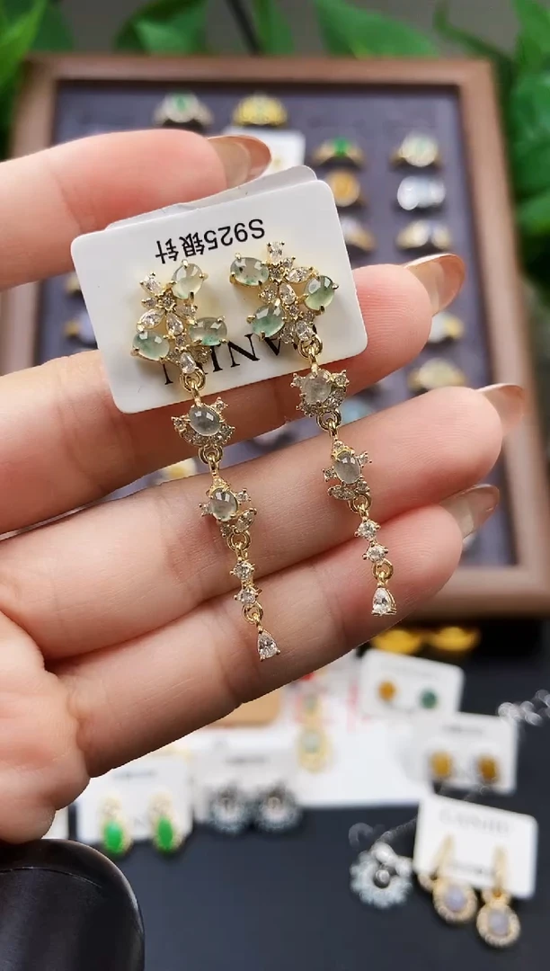 银S925镶嵌翡翠耳饰21
