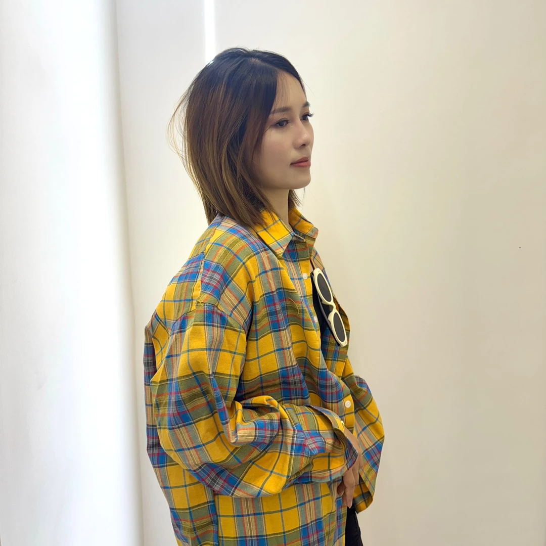 黄色格子衬衫女外套2025新款夏季慵懒风小个子衬衣设计感长袖上衣