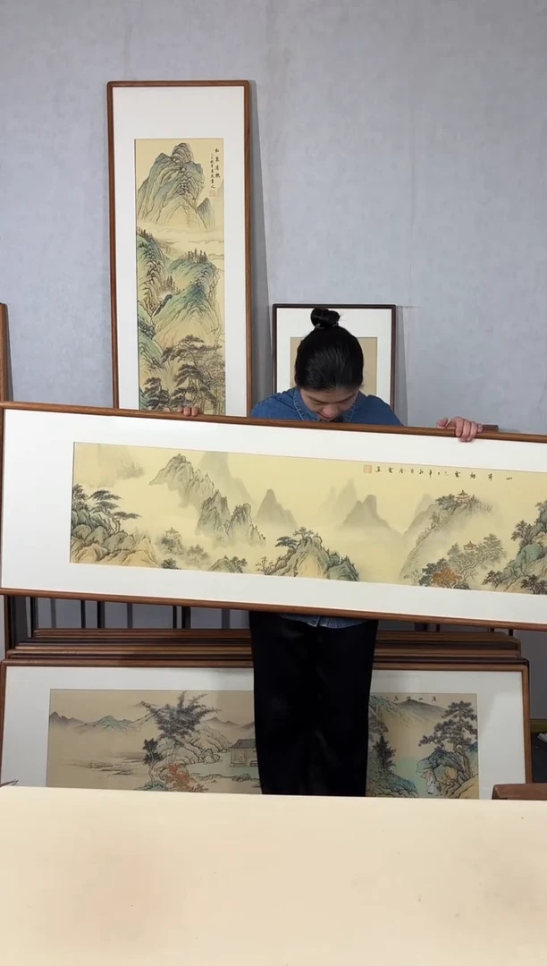 国画手绘*山亭烟云*52*172cm带框发货