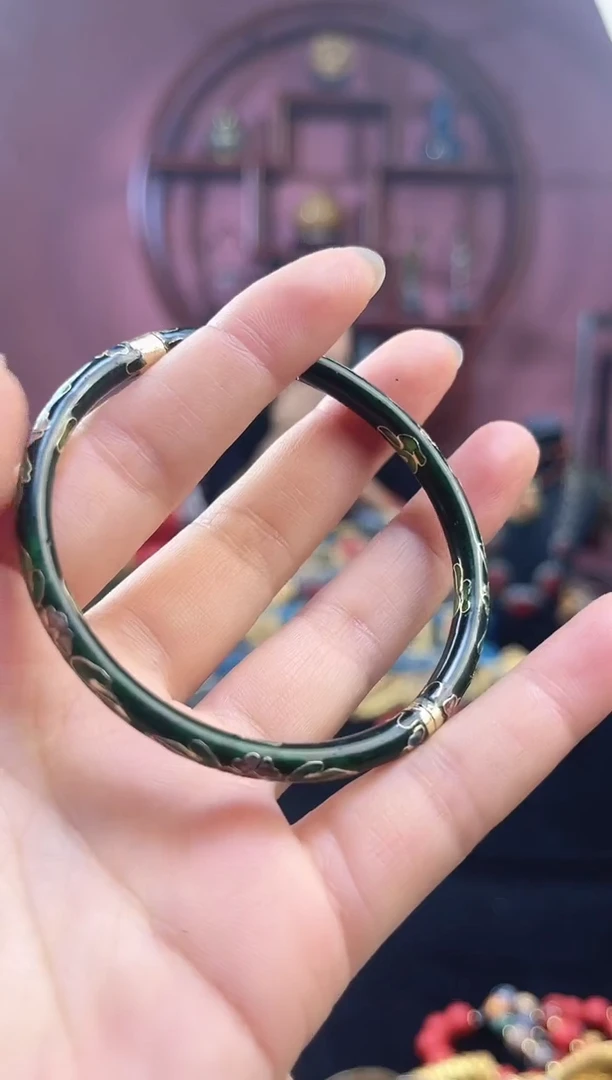 非遗 景泰蓝开口儿童镯 50-58 墨绿