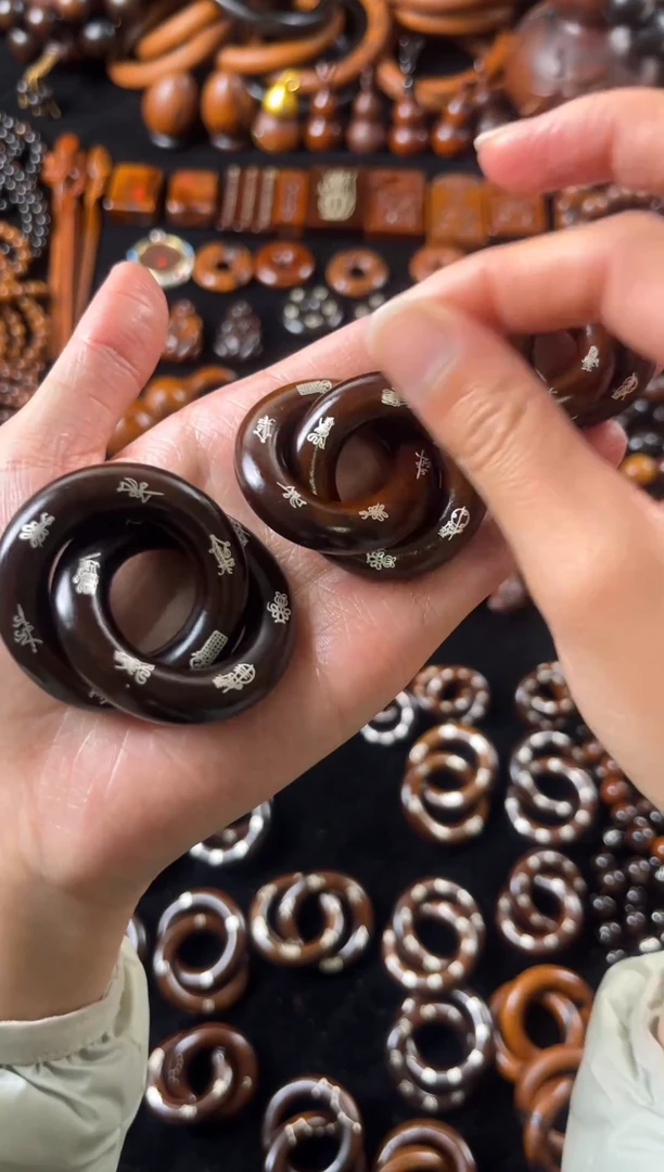 枣木雷击枣木玉化镶银五雷五路乾坤圈2.5