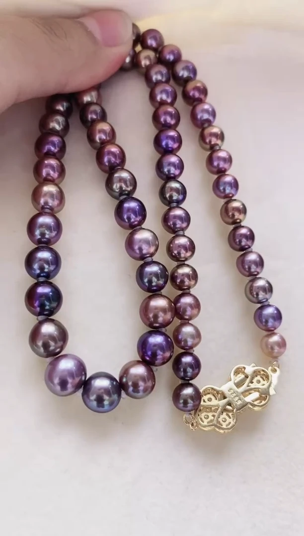 项链银S925镶嵌淡水珍珠淡水紫珠项链