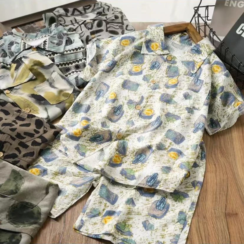 夏日度假风~2025新款男童洋气休闲翻领花衬衫时尚短裤套装10015