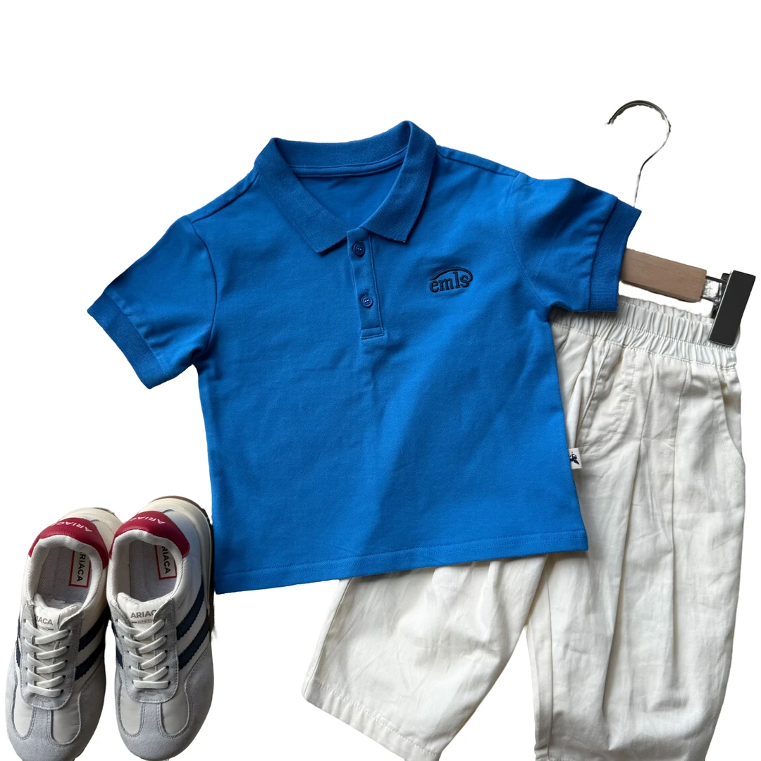 【克莱因蓝夏款POLO短袖】WD438儿童夏季男女童韩版T恤时尚刺绣短袖