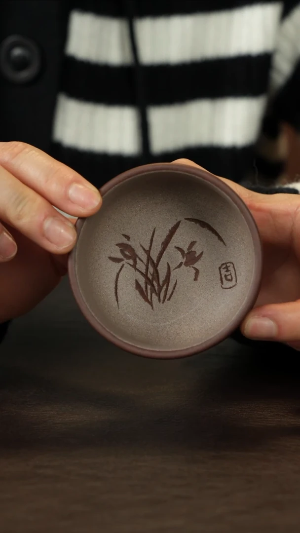 【闪购商品】紫砂茶杯直播福利粉浆刻绘兰花主人杯