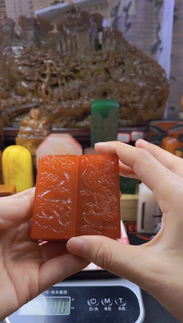 【闪购商品】寿山石印石红田小龙凤对章