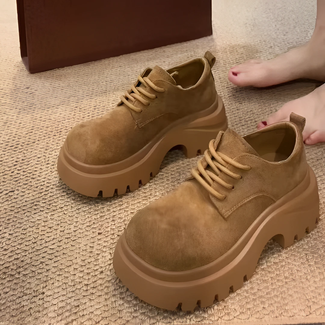 勃肯鞋女款2025早秋新款爆款单鞋百搭厚底系带乐福鞋圆头复古女鞋