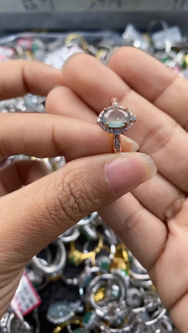 银S925镶嵌戒指翡翠444---6