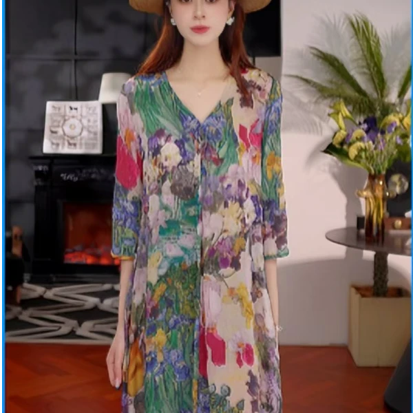 TT-高端气质显瘦v领套夏季凉感连衣裙