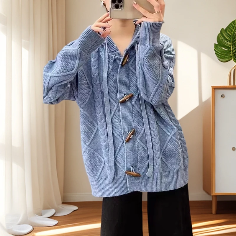 【树脂扣-大码厚款开衫帽衫】重工立体盘花宽松版针织卫衣帽衫681