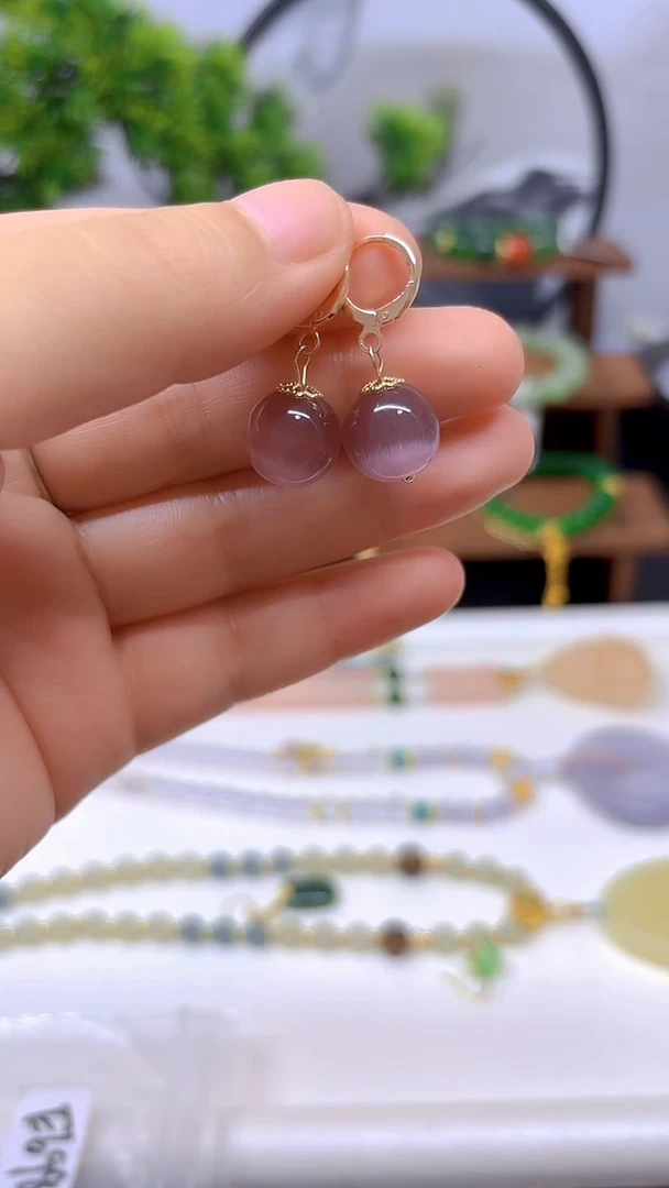 碧玺猫眼耳饰14K金镶嵌E698