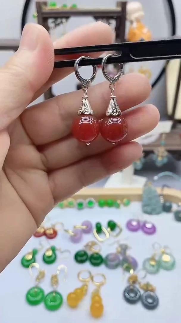 南红玛瑙银S925镶嵌耳饰83