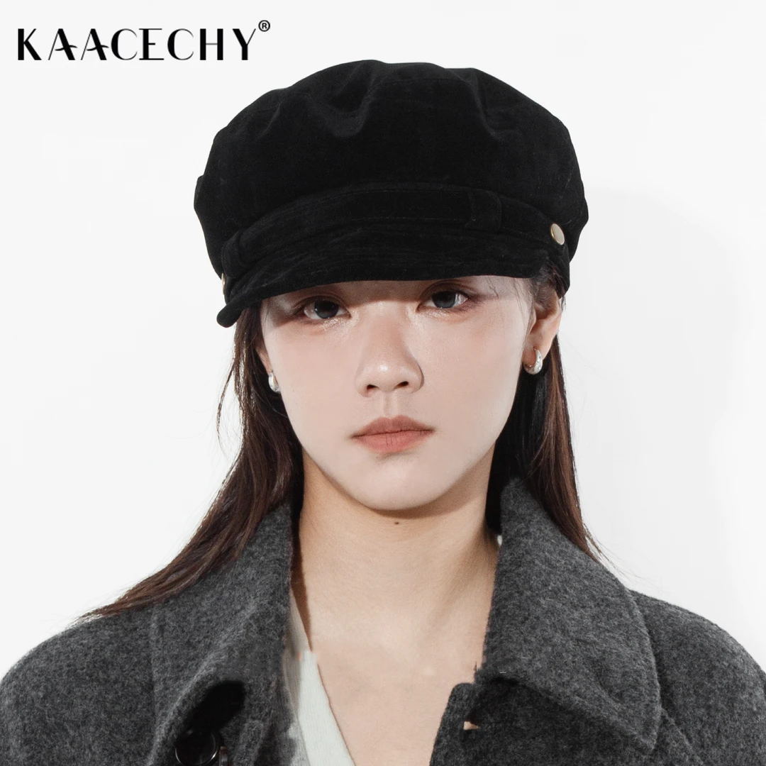 复古英伦平顶报童帽子女2025新款洋气时尚扣带装饰贝雷帽显脸小