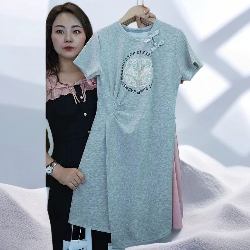 A008新中式国风显瘦气质设计感收腰时尚夏季刺绣连衣裙