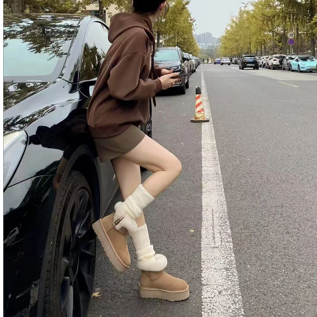 【牛角扣厚底】桑坡皮毛一体牛角扣厚底2024新款爆款时尚秋冬雪地靴