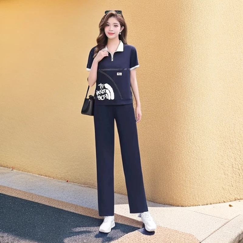 T0129#【木兮兮专属】2025年夏季新款气质字母时尚休闲百搭套装
