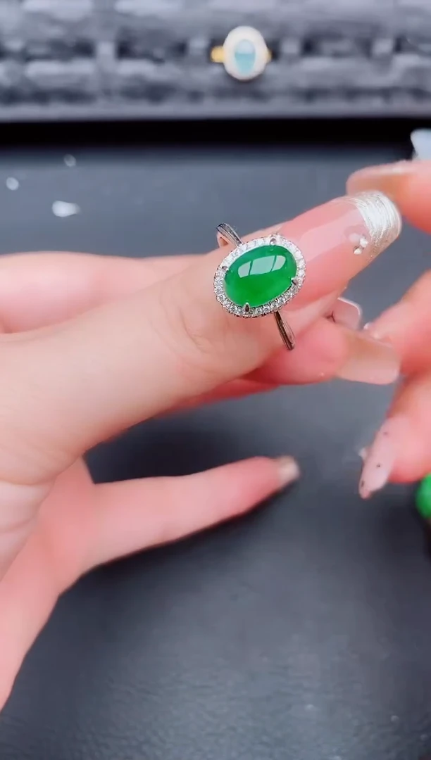翡翠戒指银S925镶嵌天然a货翡翠264