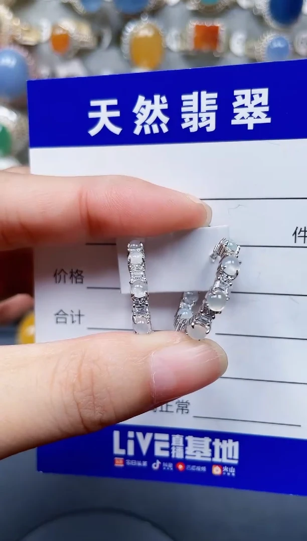 银S925镶嵌翡翠耳饰179