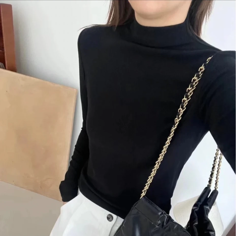 慕斯羊 ‘毛修身弹力0束缚气质半高领百搭打底衫8058