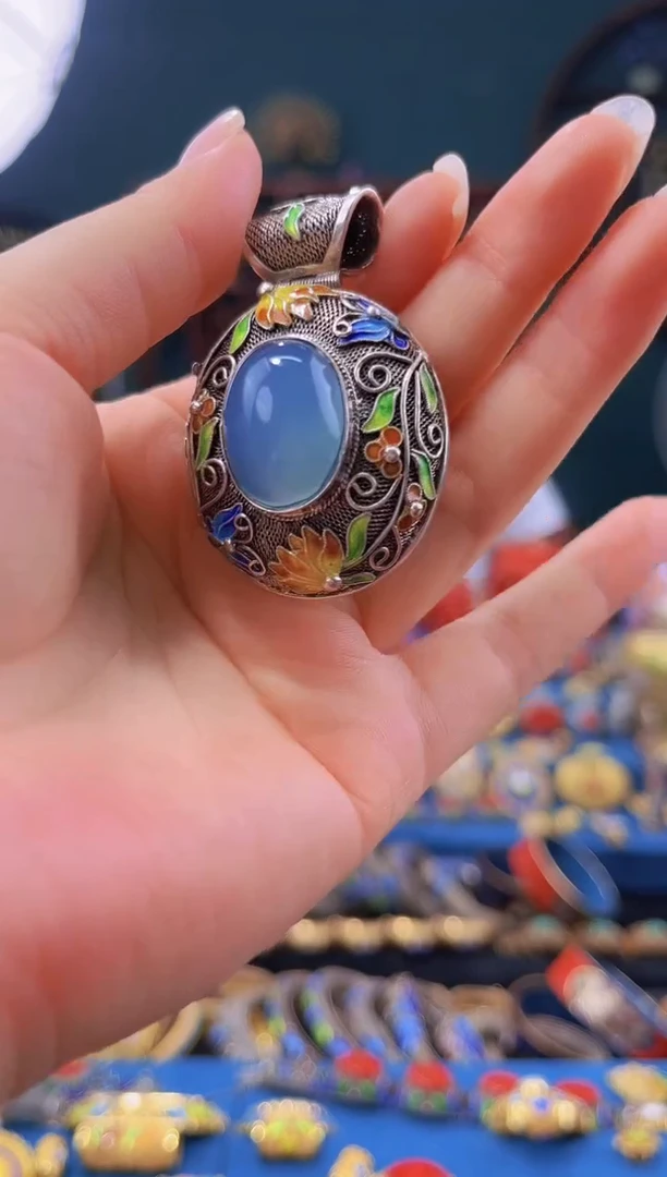 非遗 花丝镶嵌吊坠 天蓝