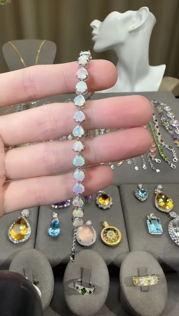 银S925镶嵌欧泊珠宝奇石6mm手链海洋之心高级款