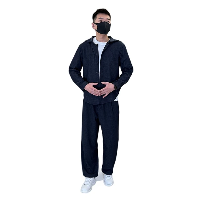 2025秋季新品男士时尚潮牌宽松款连帽外套弯刀裤情侣休闲简约百搭