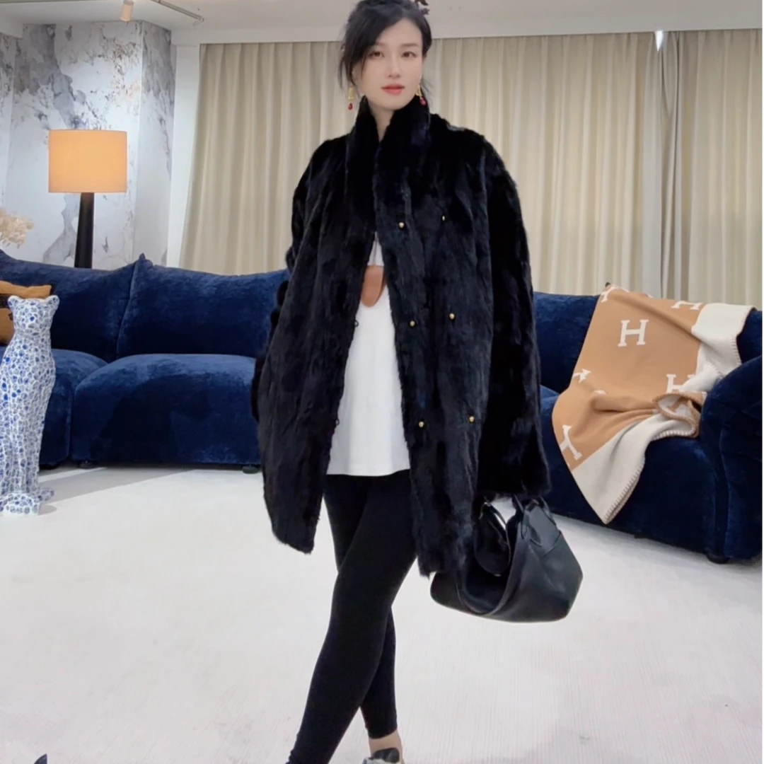 【诺谰】貂皮大衣两面穿皮草宽松大码中式国风中长款外套貂皮23025