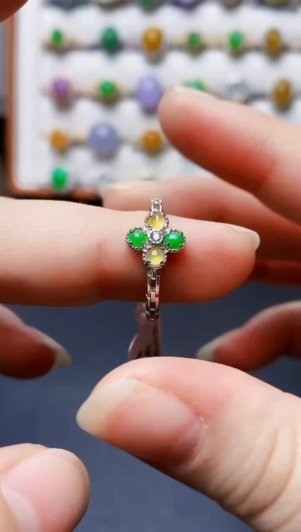 银S925镶嵌戒指翡翠0498