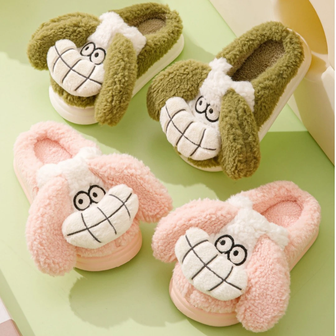 大牙娃娃棉拖鞋童鞋可爱卡通室内居家防滑厚底保暖儿童宝宝毛拖