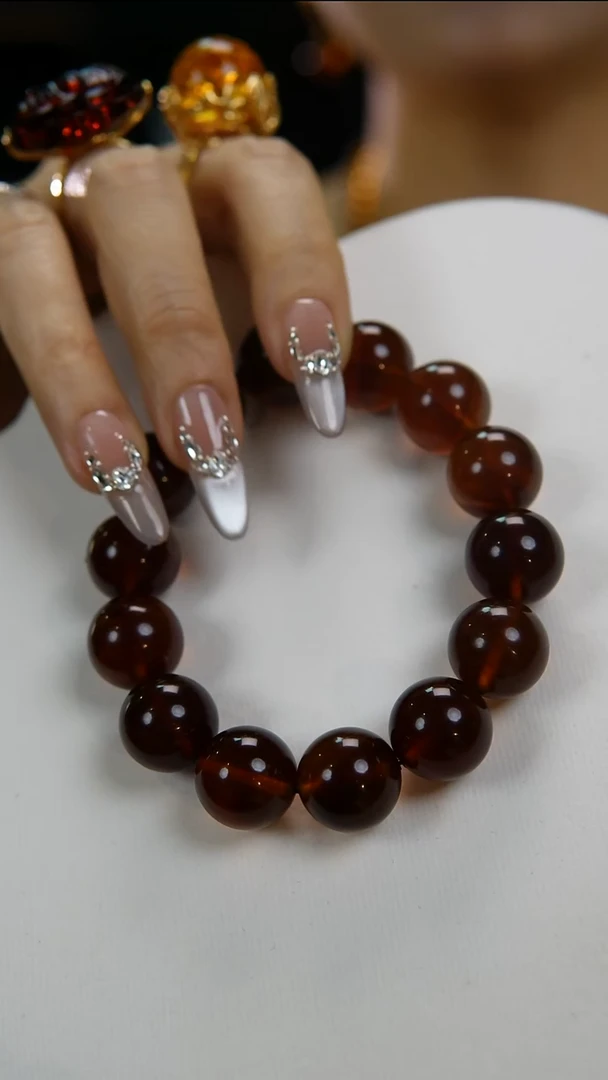 手链琥珀未镶嵌天然缅甸16+灵草珀手串