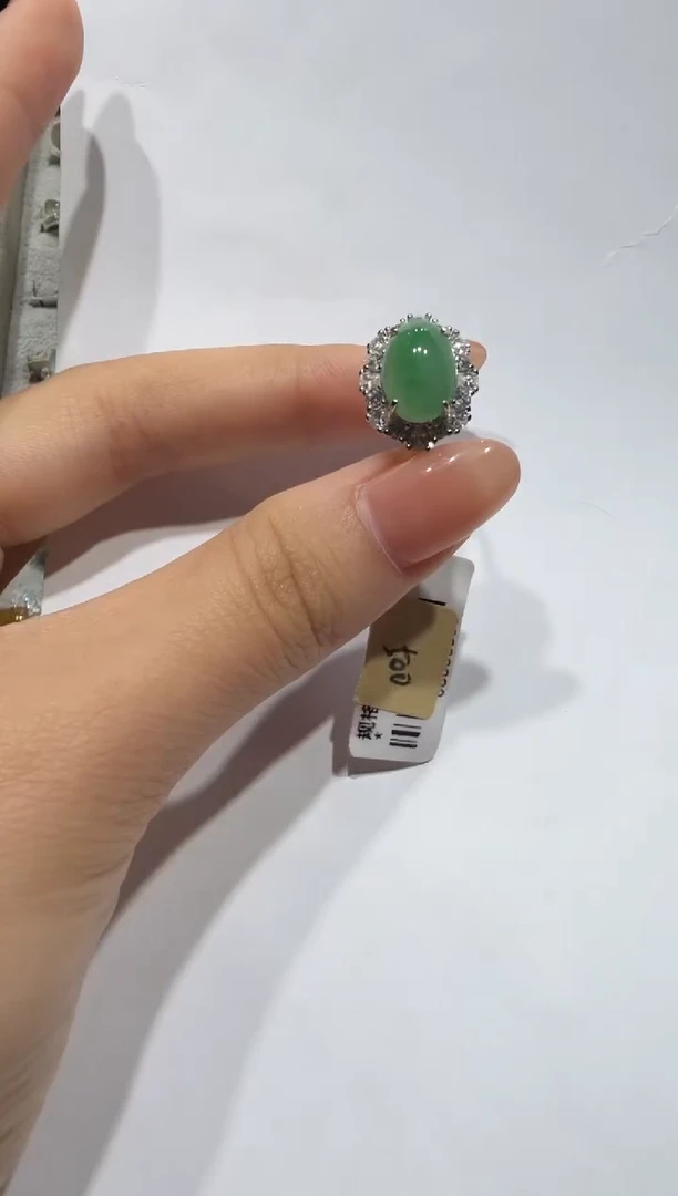银S925镶嵌戒指翡翠缅甸A货翡翠戒指