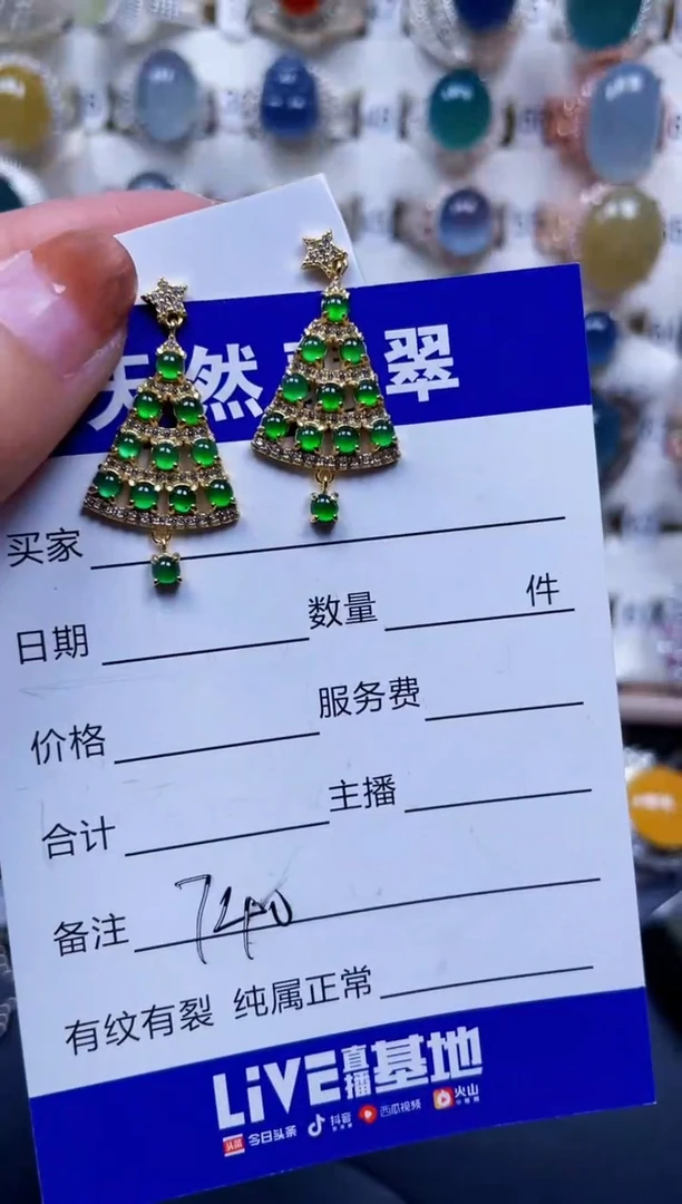银S925镶嵌翡翠耳饰740