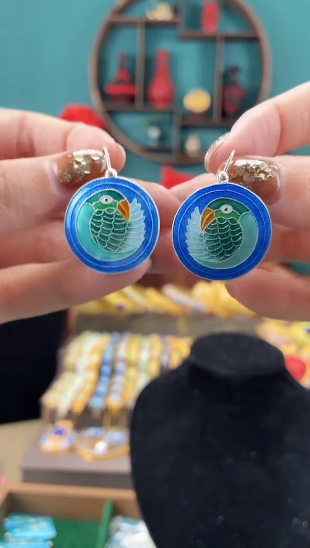 非遗手工烧蓝精品耳环