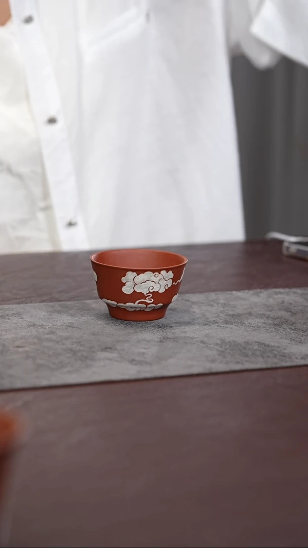 茶杯紫砂小红泥 银云