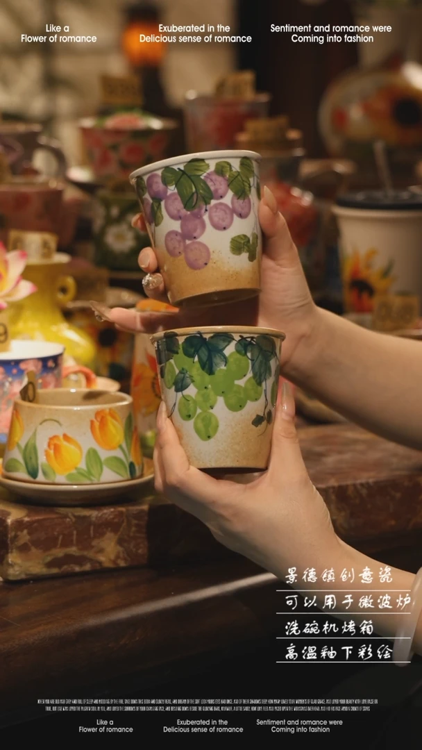 陶瓷一对景德镇高温手绘釉下彩设计师款式