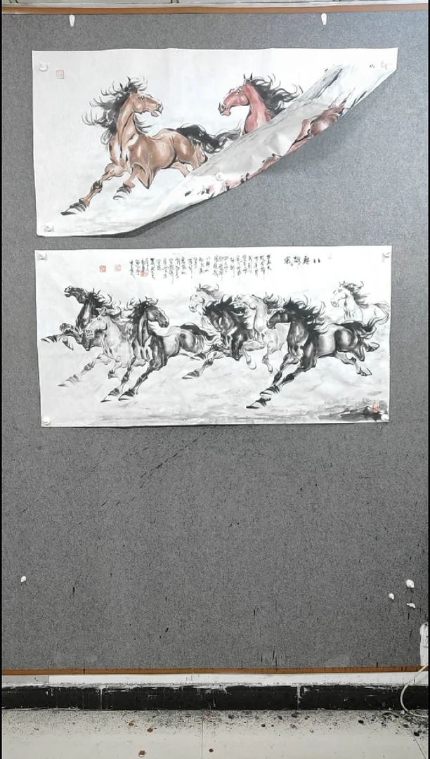 国画水墨写意八骏马图