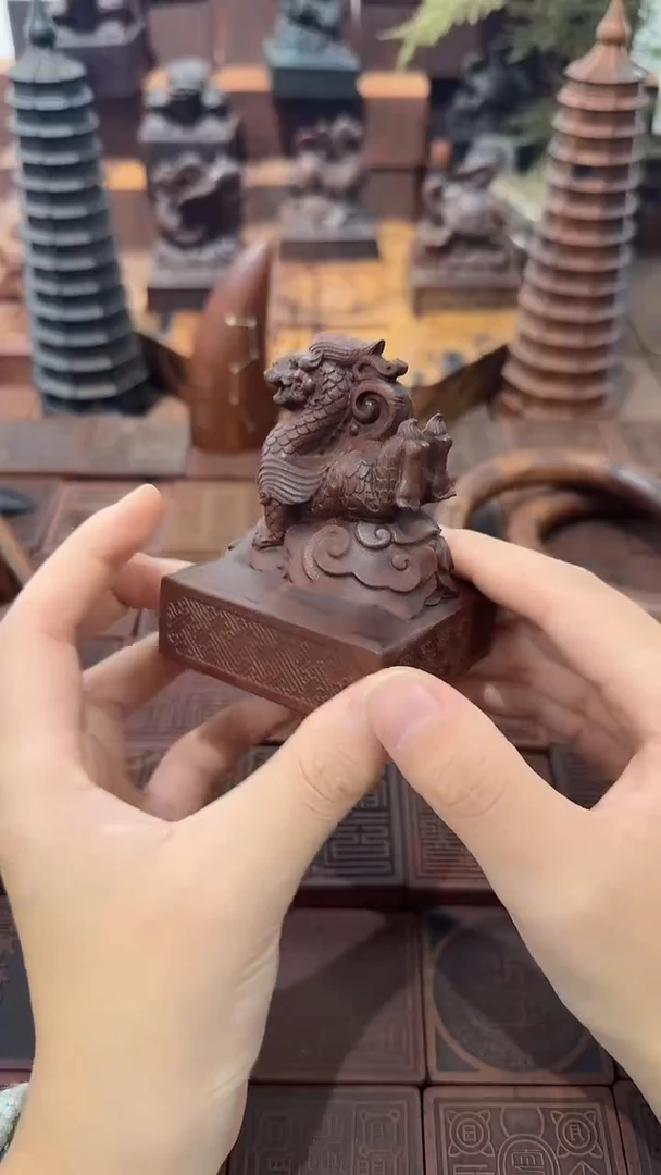 枣木青龙神兽印章+底座