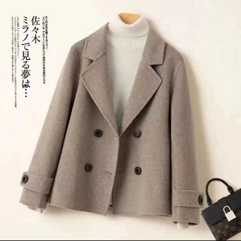 秋冬双面双面呢大衣女新款小香风气质短款小个子外套【566】