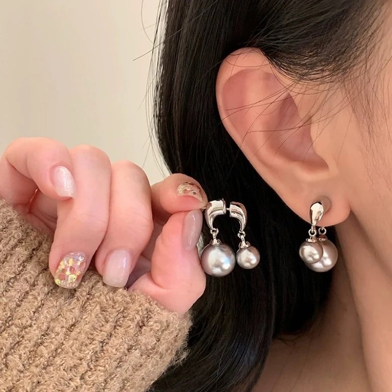 铜合金耳饰 925银针「珀影垂烟」2025春夏款两戴法式轻奢耳饰 J-015